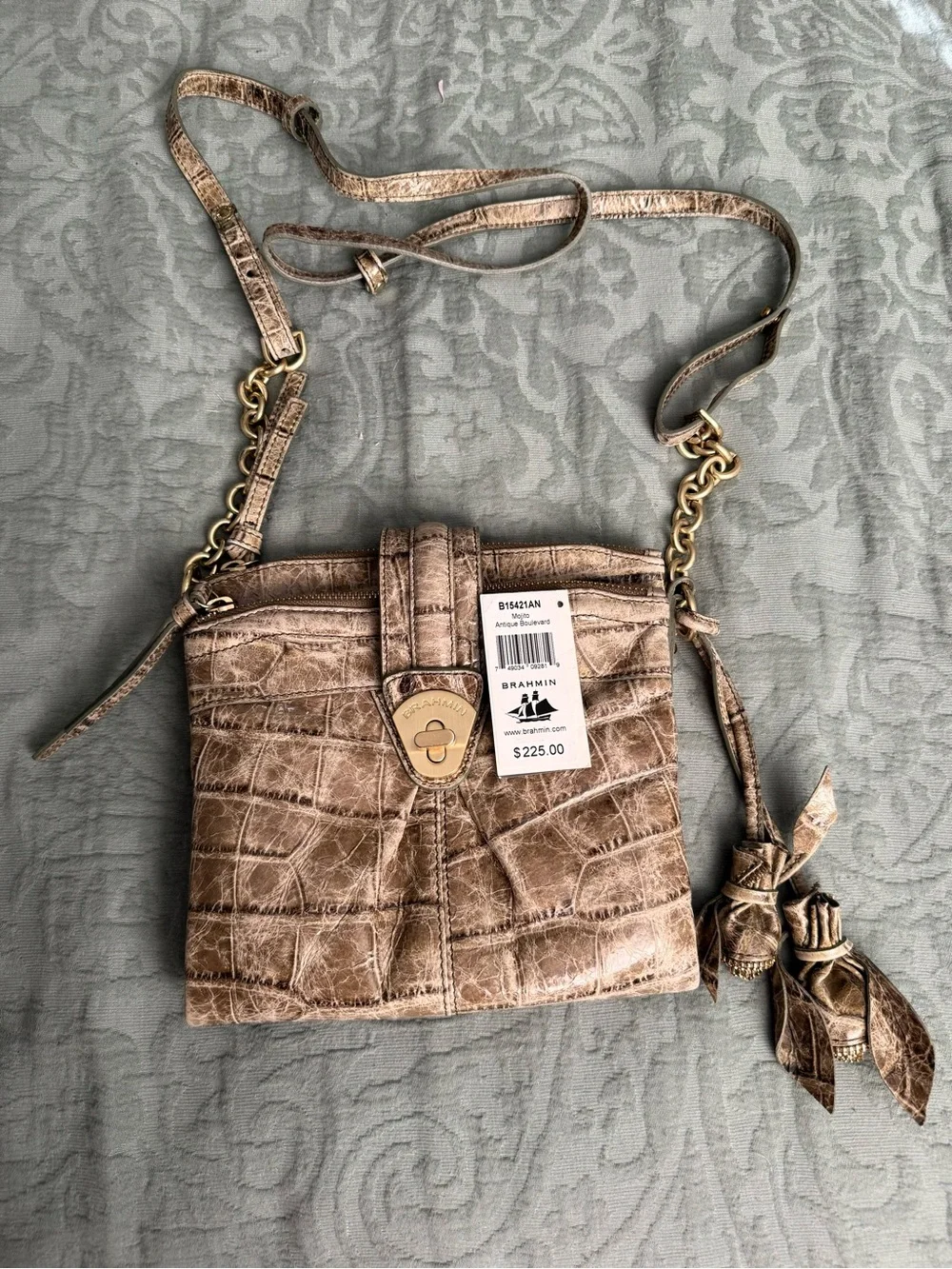 Brahmin Croc-Embossed Crossbody Bag - Taupe Brown